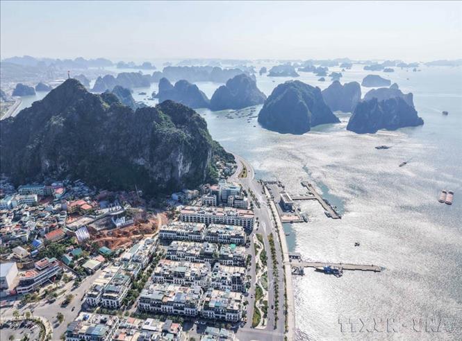 Việc trở thành thành phố trực thuộc Trung ương sẽ nâng cao sức hấp dẫn của Quảng Ninh đối với các nhà đầu tư trong và ngoài nước, trở thành một cực tăng trưởng năng động, một trung tâm phát triển hiện đại của phía Bắc. Trong ảnh: Quang cảnh tuyệt đẹp của thành phố Hạ Long với các đảo trên Vịnh Hạ Long bao bọc phía ngoài. Ảnh: Hoàng Hiếu - TTXVN