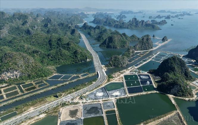 Tuyến đường bao biển xuyên núi kết nối hai di sản Vịnh Hạ Long và Vịnh Bái Tử Long (Quảng Ninh), đây được đánh giá là một tuyến đường du lịch ven biển hiện đại, đẹp nhất Việt Nam. Ảnh: Quốc Khánh – TTXVN