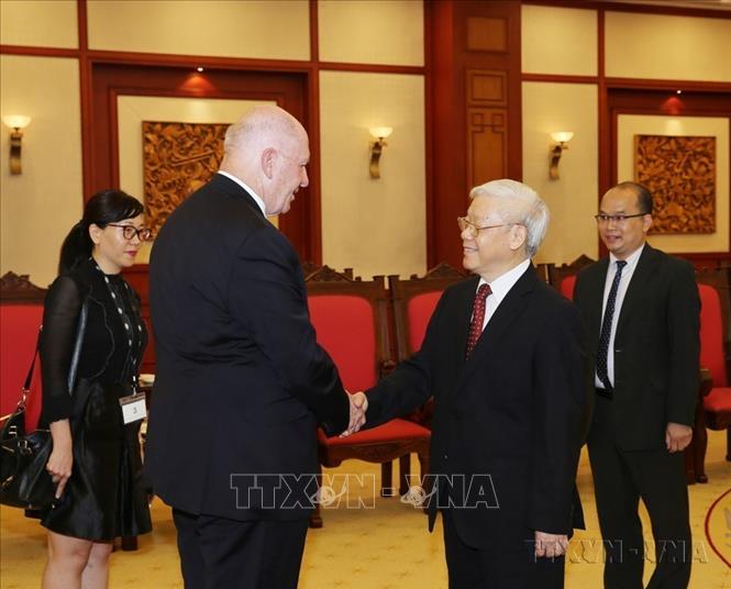 Tổng Bí thư Nguyễn Phú Trọng tiếp Toàn quyền Australia Peter Cosgrove sang thăm cấp Nhà nước tới Việt Nam (24/5/2018). Ảnh: Trí Dũng – TTXVN