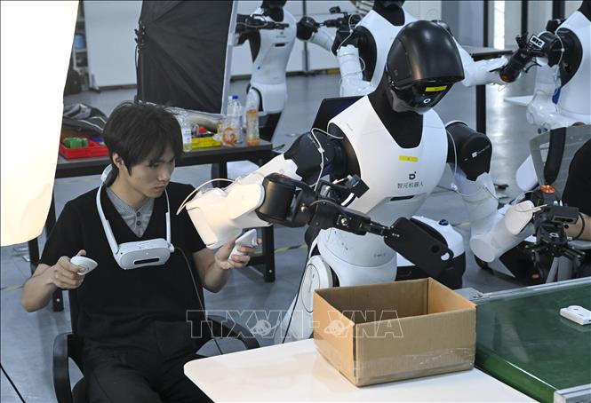 Robot được huấn luyện phân loại hàng hóa tại công ty Maniformer ở thành phố Thượng Hải, Trung Quốc, ngày 5/8/2026. Ảnh: THX/TTXVN phát