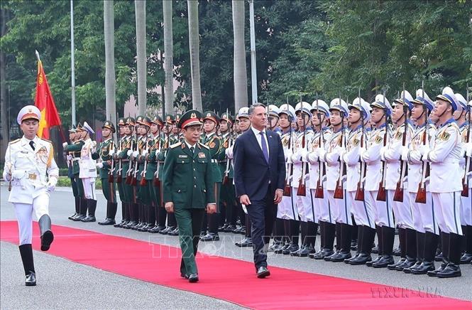 Đại tướng, Bộ trưởng Quốc phòng Phan Văn Giang đón và hội đàm với Phó Thủ tướng, Bộ trưởng Quốc phòng Austraylia Richard Males thăm chính thức Việt Nam (Hà Nội, 25/11/2022). Ảnh: Trọng Đức – TTXVN