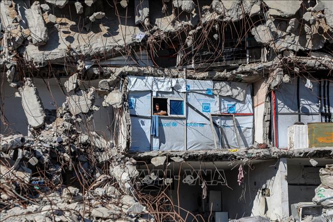 Người dân Palestine sinh sống trong những căn nhà đổ nát tại trại tị nạn Jabalia, phía Bắc Dải Gaza, ngày 23/6/2026. Ảnh: THX/TTXVN phát