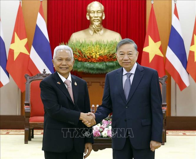 Tổng Bí thư, Chủ tịch nước Tô Lâm tiếp Chủ tịch Quốc hội kiêm Chủ tịch Hạ viện Thái Lan Sophon Zaram. Ảnh: Thống Nhất - TTXVN