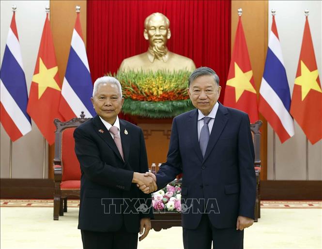 Tổng Bí thư, Chủ tịch nước Tô Lâm tiếp Chủ tịch Quốc hội kiêm Chủ tịch Hạ viện Thái Lan Sophon Zaram. Ảnh: Thống Nhất - TTXVN