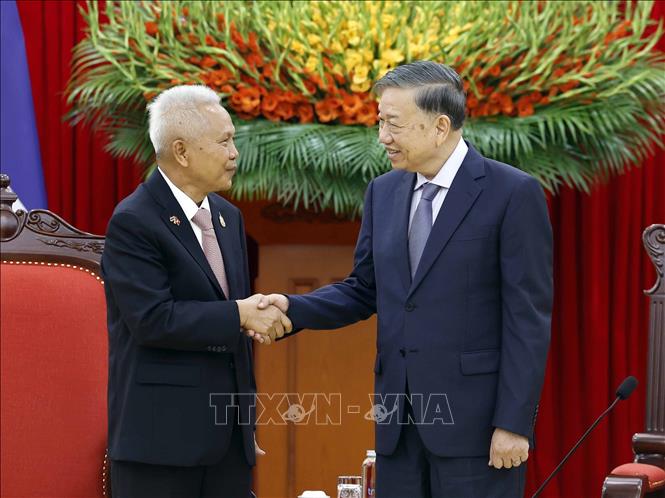 Tổng Bí thư, Chủ tịch nước Tô Lâm tiếp Chủ tịch Quốc hội kiêm Chủ tịch Hạ viện Thái Lan Sophon Zaram. Ảnh: Thống Nhất - TTXVN