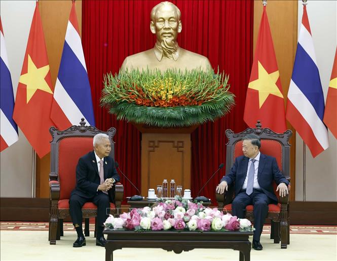 Tổng Bí thư, Chủ tịch nước Tô Lâm tiếp Chủ tịch Quốc hội kiêm Chủ tịch Hạ viện Thái Lan Sophon Zaram. Ảnh: Thống Nhất - TTXVN