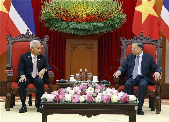 Tổng Bí thư, Chủ tịch nước Tô Lâm tiếp Chủ tịch Quốc hội kiêm Chủ tịch Hạ viện Thái Lan Sophon Zaram. Ảnh: Thống Nhất - TTXVN