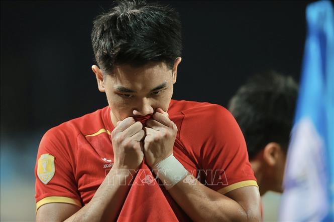 Phút 18, Đình Bắc ghi bàn mở tỷ số cho tuyển Việt Nam. Ảnh: Minh Quyết - TTXVN