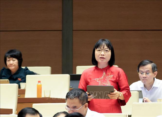 Đại biểu Quốc hội thành phố Hải Phòng Nguyễn Thị Việt Nga phát biểu. Ảnh: Tuấn Anh - TTXVN