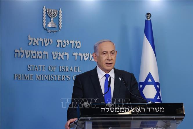 Thủ tướng Israel Benjamin Netanyahu phát biểu tại cuộc họp báo ở Jerusalem. Ảnh: THX/TTXVN phát
