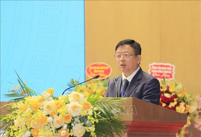 PGS.TS, Nhạc sĩ Đỗ Hồng Quân, Phó Chủ tịch Uỷ ban Mặt trận Tổ quốc Việt Nam, Chủ tịch Liên hiệp các Hội văn học Nghệ thuật Việt Nam phát biểu tại Đại hội. Ảnh: Đinh Thùy - TTXVN