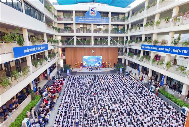 Năm học này, trường THCS Giảng Võ đón 759 học sinh học tập tại số 1A Trần Huy Liệu, 332 học sinh học tập tại phân hiệu 1 số 24 phố Nguyễn Công Hoan và 268 học sinh sẽ học tập tại phân hiệu 2 số 25 phố Giang Văn Minh. Ảnh: Thanh Tùng – TTXVN