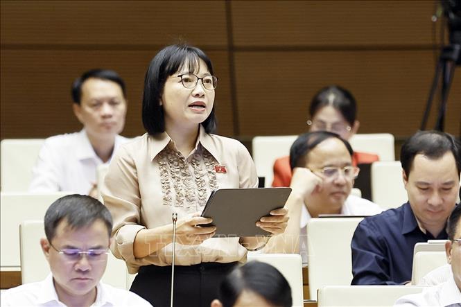 Đại biểu Quốc hội thành phố Hải Phòng Nguyễn Thị Việt Nga phát biểu. Ảnh: Doãn Tấn - TTXVN
