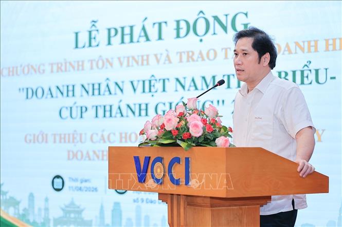 Ông Hoàng Văn Anh, Trưởng Ban Công tác Hội viên, VCCI thông tin về chương trình. Ảnh: Lê Đông - TTXVN 