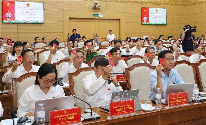 Đại biểu biểu quyết thông qua các nghị quyết tại kỳ họp. Ảnh: Tuấn Khôi - TTXVN