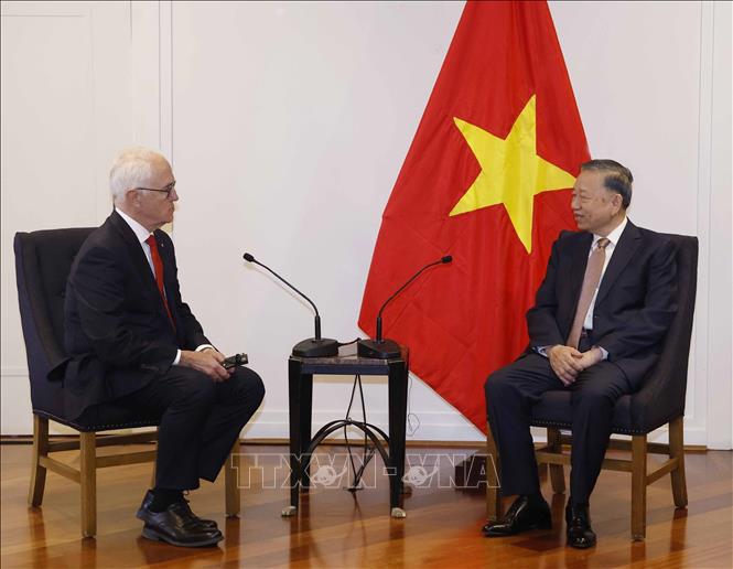 Tổng Bí thư, Chủ tịch nước Tô Lâm tiếp nguyên Thủ tướng Australia Malcolm Turnbull AC, Chủ tịch Công ty công nghệ Advanced Navigation. Ảnh: Thống Nhất – TTXVN