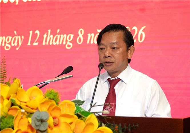 Bí thư Đảng ủy, Phó Chủ tịch Thường trực HĐND tỉnh Cao Bằng nhiệm kỳ 2025 - 2030 Lã Hoài Nam phát biểu nhận nhiệm vụ. Ảnh: Chu Hiệu - TTXVN
