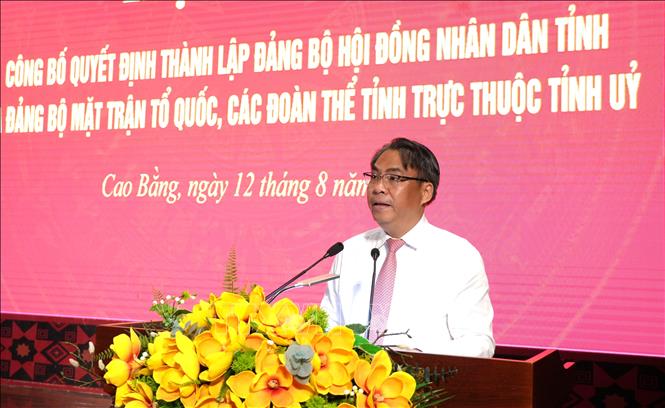 Bí thư Tỉnh ủy Cao Bằng Phan Thăng An phát biểu. Ảnh: Chu Hiệu - TTXVN
