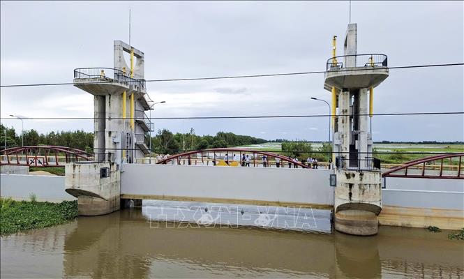 Cống Trà Sư (phường Thới Sơn, tỉnh An Giang) sẽ được đóng lúc 10 giờ ngày 14/8/2026 nhằm chủ động kiểm soát nguồn nước, bảo vệ sản xuất lúa Thu Đông vùng hạ lưu. Ảnh: Thanh Sang - TTXVN