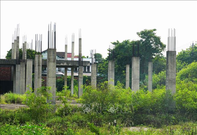 Dự án Trung tâm thương mại An Hòa, thành phố Huế dựng các trụ bê tông rồi bỏ hoang nhiều năm. Ảnh: Nguyên Lý - TTXVN