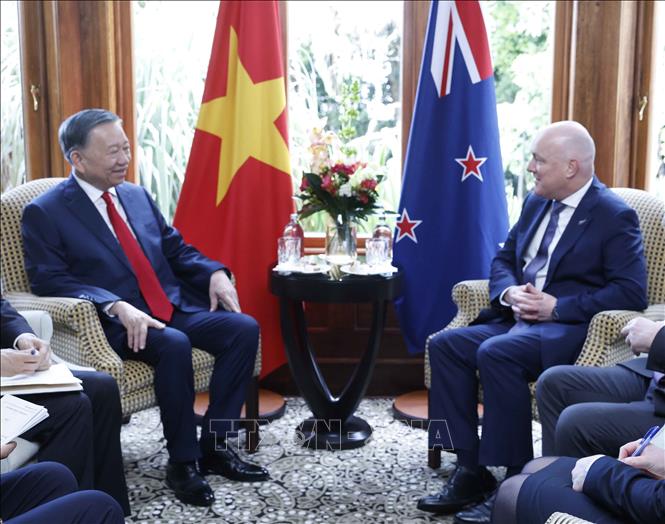 Tổng Bí thư, Chủ tịch nước Tô Lâm gặp hẹp Thủ tướng New Zealand Christopher Luxon. Ảnh: Thống Nhất – TTXVN