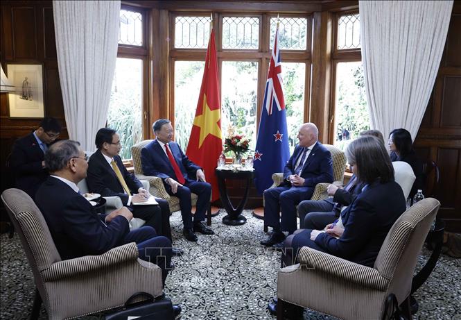 Tổng Bí thư, Chủ tịch nước Tô Lâm gặp hẹp Thủ tướng New Zealand Christopher Luxon. Ảnh: Thống Nhất – TTXVN