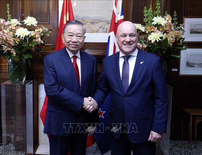 Tổng Bí thư, Chủ tịch nước Tô Lâm và Thủ tướng New Zealand Christopher Luxon. Ảnh: Thống Nhất – TTXVN