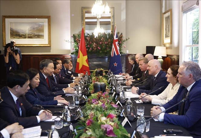 Tổng Bí thư, Chủ tịch nước Tô Lâm hội đàm chính thức với Thủ tướng New Zealand Christopher Luxon. Ảnh: Thống Nhất – TTXVN