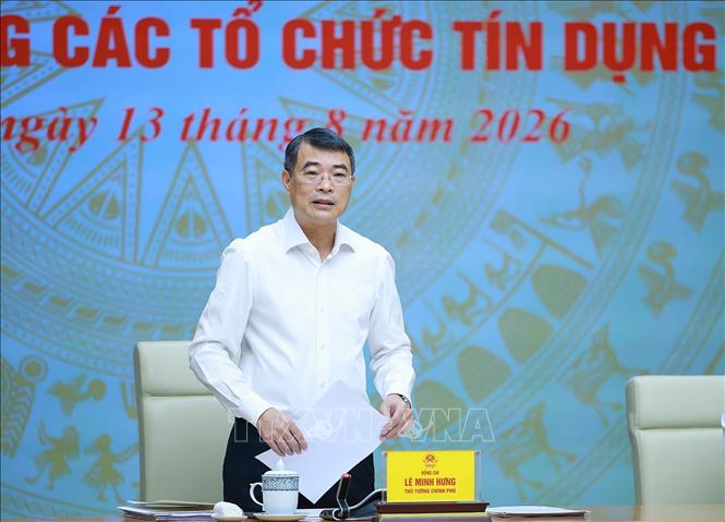 Thủ tướng Lê Minh Hưng làm việc với Ngân hàng Nhà nước Việt Nam và các hệ thống tín dụng. Ảnh: Dương Giang – TTXVN 
