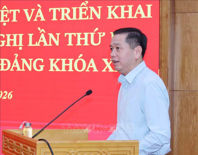 Đồng chí Nguyễn Long Hải, Uỷ viên Trung ương Đảng, Phó Bí thư Thường trực Đảng uỷ các cơ quan Đảng Trung ương quán triệt, triển khai thực hiện Quy định số 208/QĐ/TW và Kết luận số 76-KL/TW. Ảnh: Phương Hoa - TTXVN