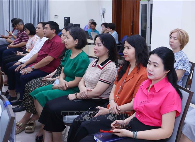Đảng viên thuộc Đảng bộ Thông tấn xã Việt Nam tham dự Hội nghị trực tuyến tại điểm cầu trụ sở Thông tấn quốc gia (số 5 Lý Thường Kiệt, Hà Nội). Ảnh: Văn Điệp – TTXVN