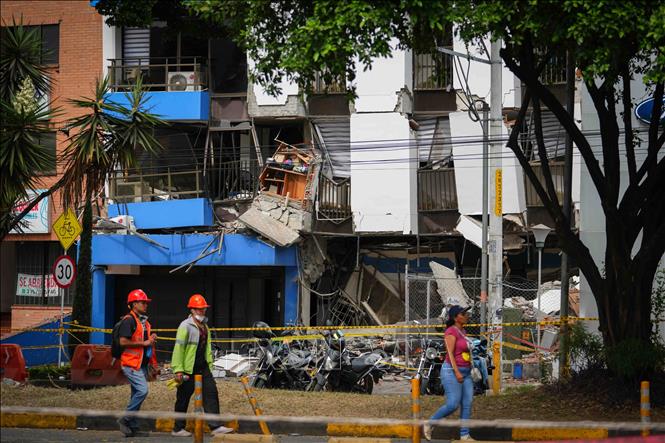 Những ngôi nhà bị phá hủy sau trận động đất tại Cali, Colombia, ngày 12/8/2026. Ảnh: THX/TTXVN phát