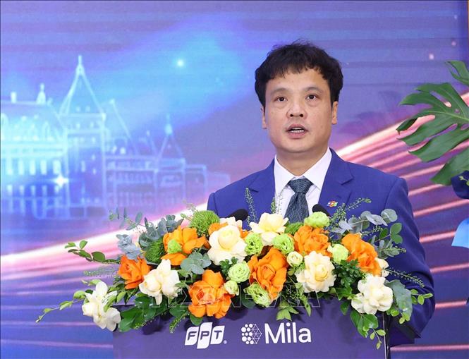  Tổng Giám đốc Tập đoàn FPT Nguyễn Văn Khoa phát biểu. Ảnh: Văn Điệp - TTXVN