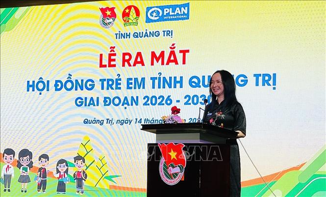 Đại diện Plan International Việt Nam khẳng định sẽ tiếp tục đồng hành cùng Tỉnh đoàn và tỉnh Quảng Trị nhằm quan tâm và chăm lo tốt hơn cho trẻ em trong giai đoạn mới. Ảnh: Võ Dung - TTXVN