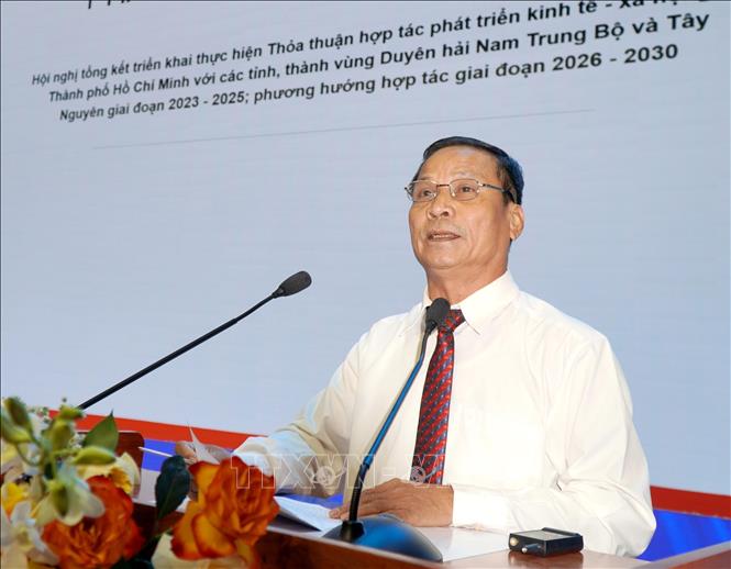 Đại diện lãnh đạo tỉnh Gia Lai trình bày tham luận. Ảnh: Lê Phước Ngọc - TTXVN 