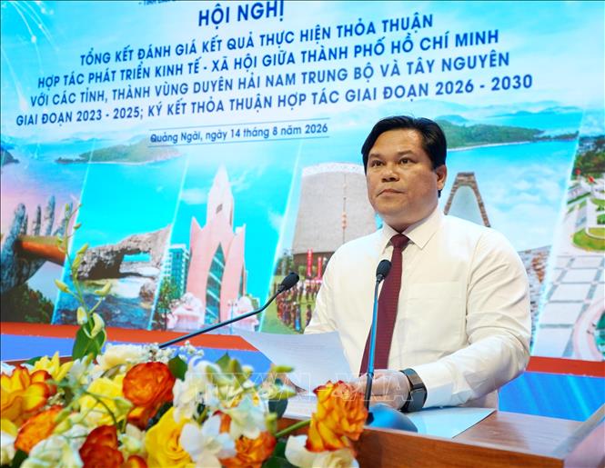 Phó chủ tịch UBND tỉnh Quảng Ngãi Trần Phước Hiền phát biểu tại Hội nghị. Ảnh: Lê Phước Ngọc - TTXVN 
