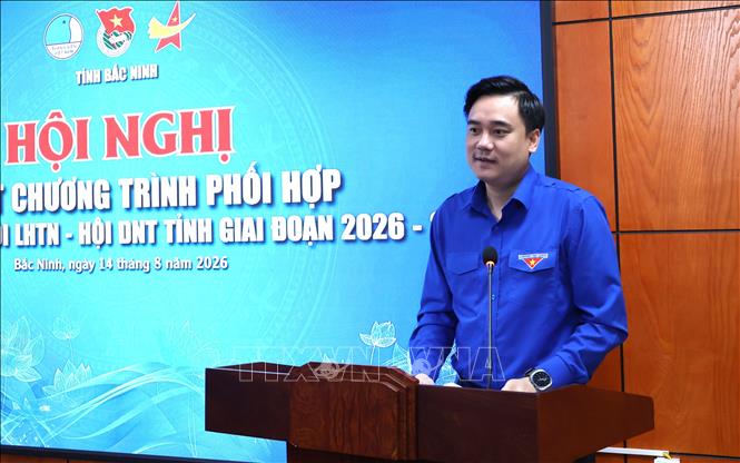 Bí thư Tỉnh Đoàn Bắc Ninh Trần Văn Đăng phát biểu tại Hội nghị. Ảnh: Thanh Thương- TTXVN
