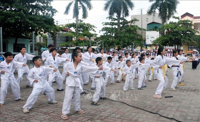 Câu lạc bộ võ thuật thu hút đông đảo thanh, thiếu nhi tham gia. Ảnh: Nguyễn Chinh - TTXVN