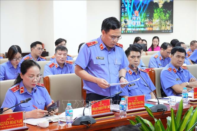 Đại diện lãnh đạo Vụ 14, Viện Kiểm sát nhân dân Tối cao đóng góp ý kiến xây dựng dự án Bộ luật Tố tụng hình sự (sửa đổi). Ảnh: Kim Anh - TTXVN
