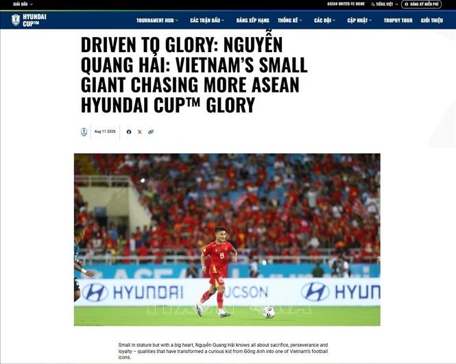 Bài viết dăng trên trang chủ ASEAN United FC ngày 14/8 nhìn lại hành trình của Nguyễn Quang Hải tại đấu trường ASEAN Championship. Ảnh: TTXVN phát