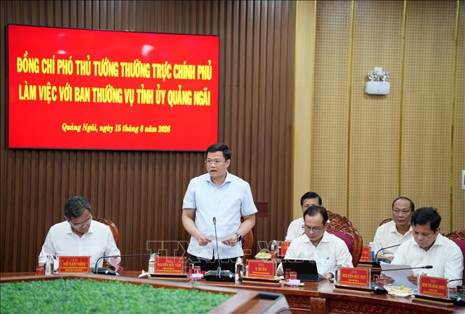 Phó Bí thư Tỉnh ủy, Chủ tịch UBND tỉnh Quảng Ngãi Nguyễn Đức Tâm phát biểu. Ảnh: Lê Phước Ngọc - TTXVN