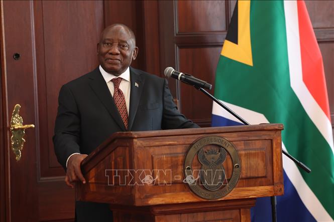 Tổng thống Nam Phi Cyril Ramaphosa phát biểu tại Pretoria. Ảnh: THX/TTXVN phát