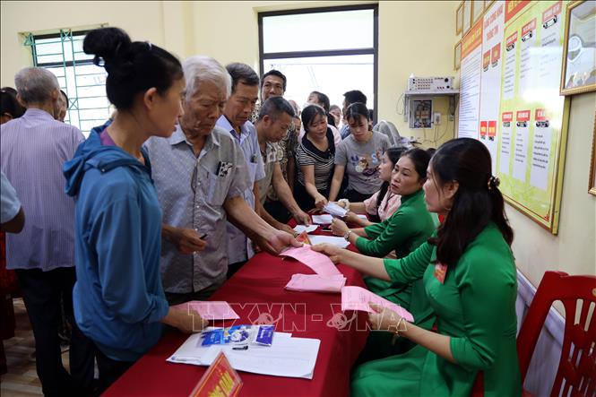 Khu vực phát phiếu bầu cử bầu trưởng khu phố khu phố Giếng Khe, phường Hiệp Hòa, tỉnh Quảng Ninh. Ảnh: Đức Hiếu - TTXVN