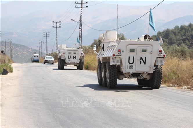 Lực lượng lâm thời Liên hợp quốc tại Liban (UNIFIL) tuần tra ở Marjayoun, Liban. Ảnh: THX/TTXVN phát