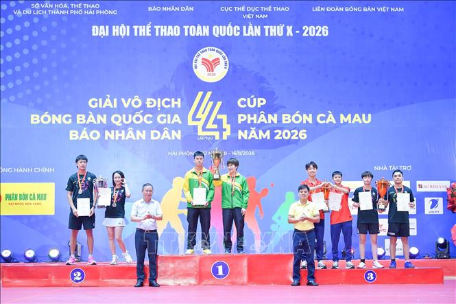 Đại diện Ban tổ chức trao huy chương và cúp cho các đội đoạt giải. Ảnh: Hoàng Ngọc – TTXVN 