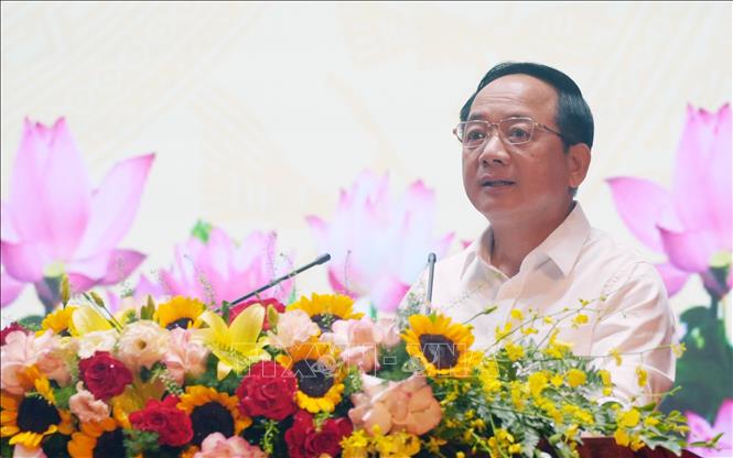 Đồng chí Trịnh Văn Quyết, Ủy viên Bộ Chính trị, Bí thư Trung ương Đảng, Trưởng Ban Tuyên giáo Trung ương, Phó Trưởng Ban Thường trực Ban Chỉ đạo 35 Trung ương dự và chỉ đạo Hội nghị. Ảnh: Văn Đức - TTXVN