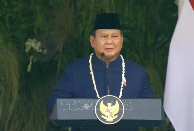 Tổng thống Indonesia Prabowo Subianto phát biểu khai mạc buổi lễ. Ảnh: TTXVN phát