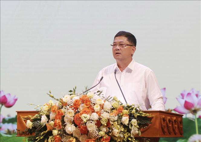 Bí thư Tỉnh ủy Bắc Ninh Nguyễn Hồng Thái phát biểu tại Hội nghị. Ảnh: Thanh Thuơng - TTXVN