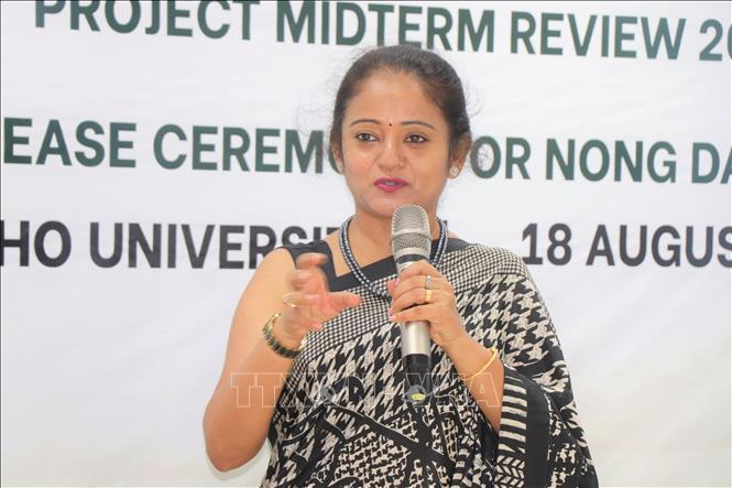 TS. Shivali Sharma, đại diện Tổ chức Crop Trust phát biểu tại hội nghị. Ảnh: Thu Hiền – TTXVN