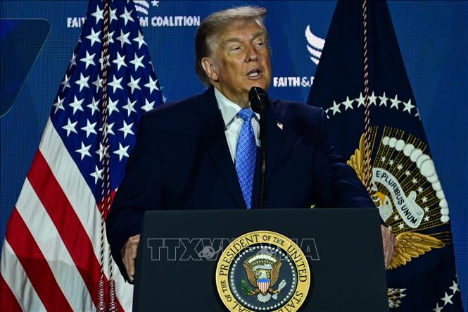 Tổng thống Mỹ Donald Trump phát biểu tại Washington, D.C. Ảnh: AA/TTXVN phát